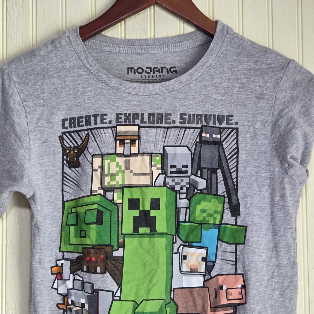 Minecraft Mad Engine Shirt Youth Large Gray Create Explore Survive Graphic Tee